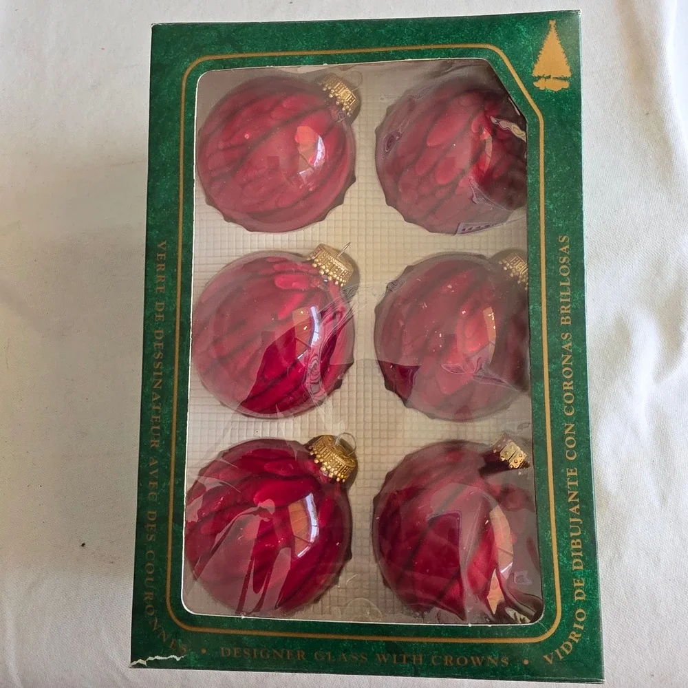 VTG Christmas by Krebs Red Drip Glaze Designer Mercury Glass Ornaments Set of 6